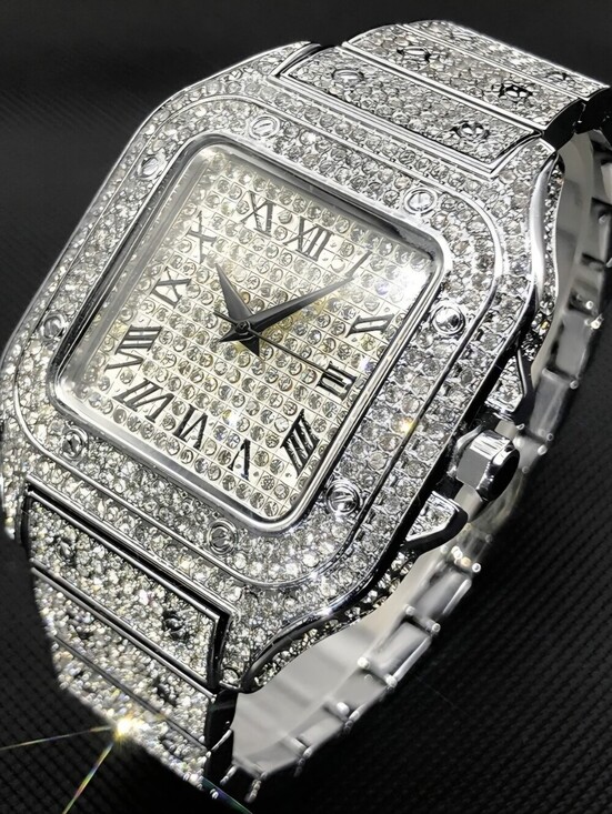Iced Out VVS Square Roman Dial Gold | Stainless Steel Bust Down Watch (NWOT) main image 4